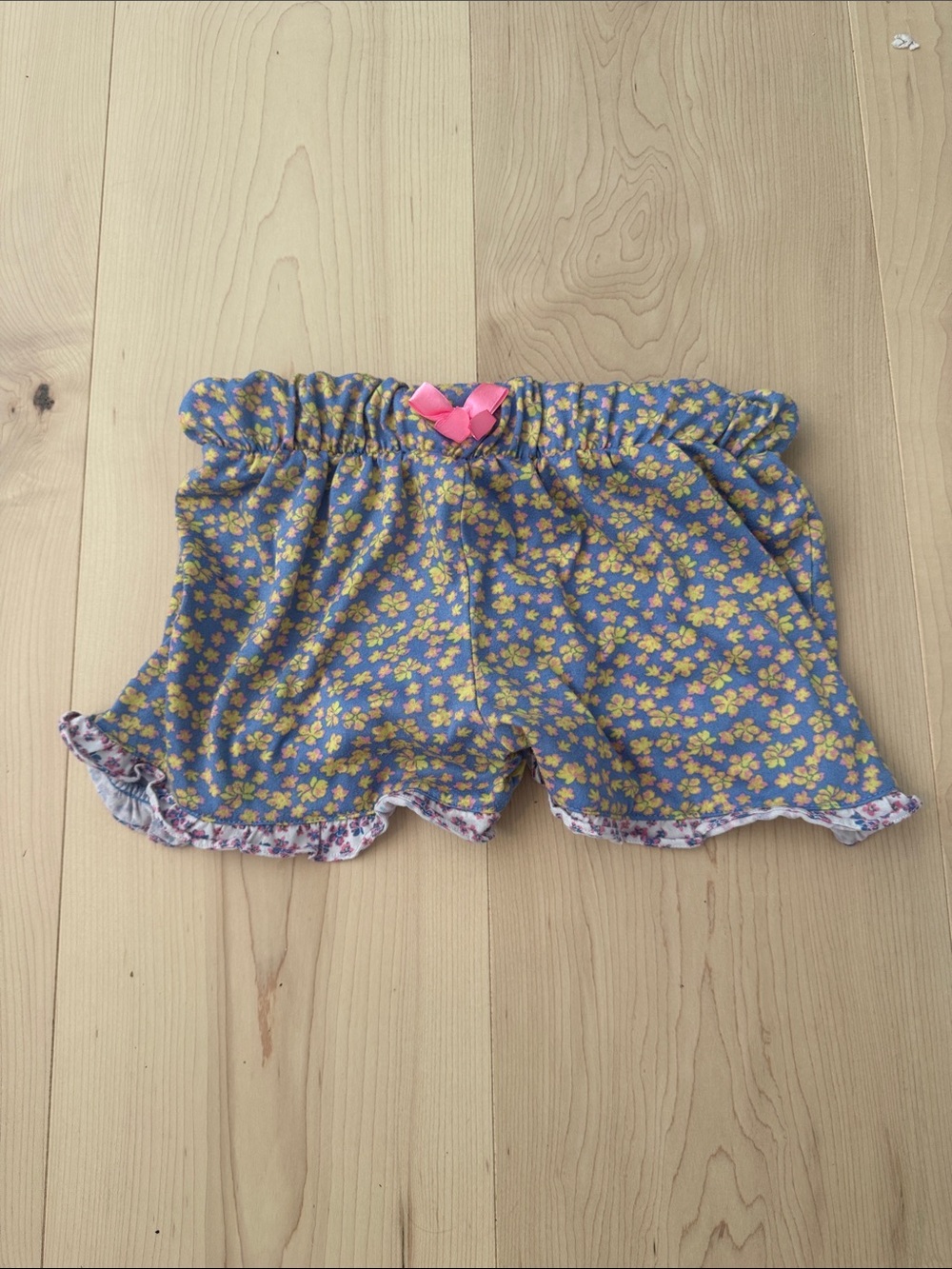 Girls' Pink Bow Pajama Shorts - Blue & Yellow Floral Print